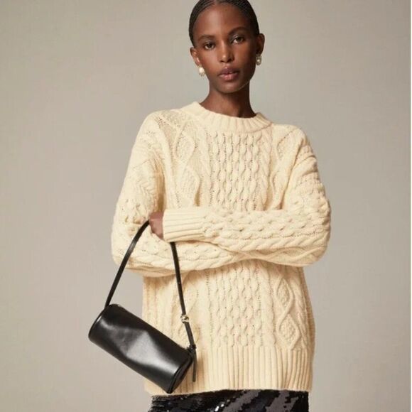 j. Crew ce719 Oversized cable-knit crewneck sweater NWT size XS-S - Picture 1 of 8